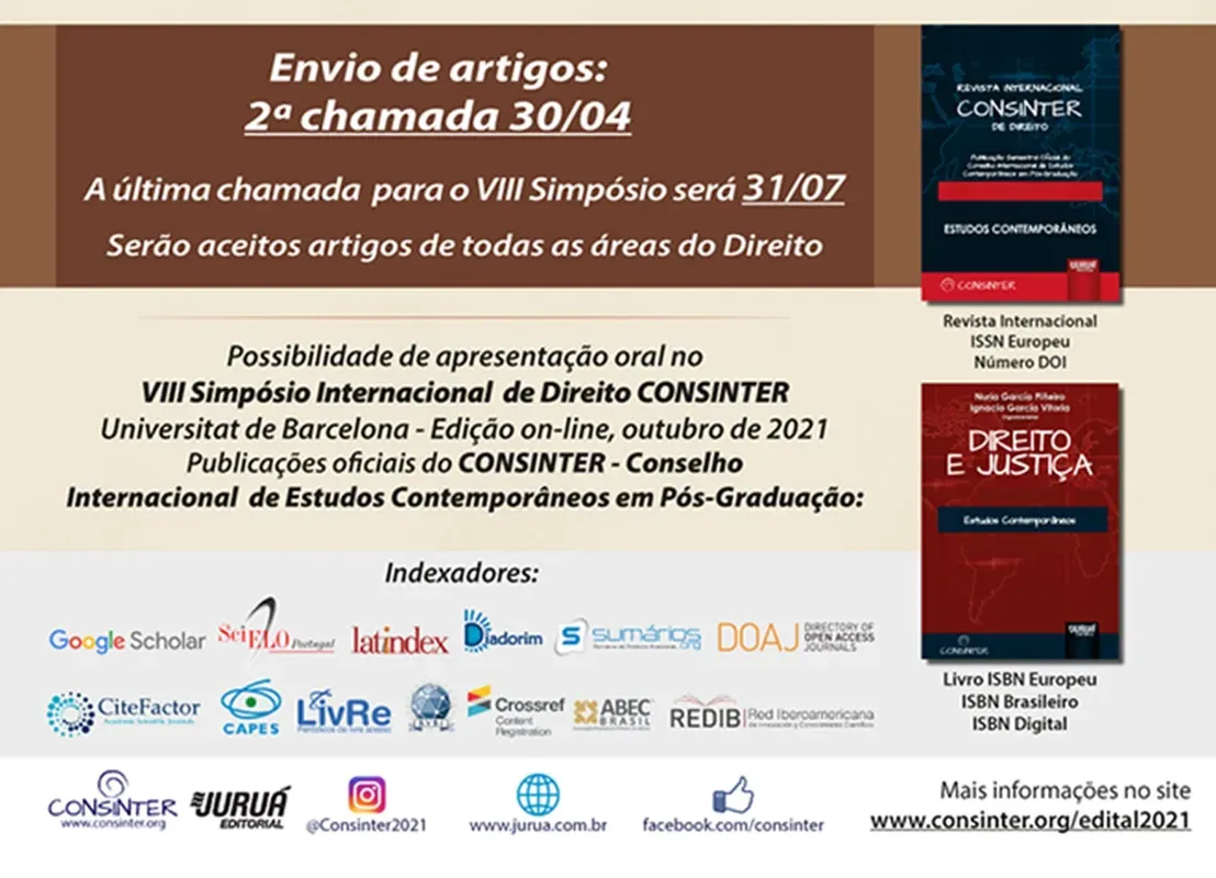 inscrição de artigos para o VIII Simpósio Internacional de Direito vai até 30 de abril