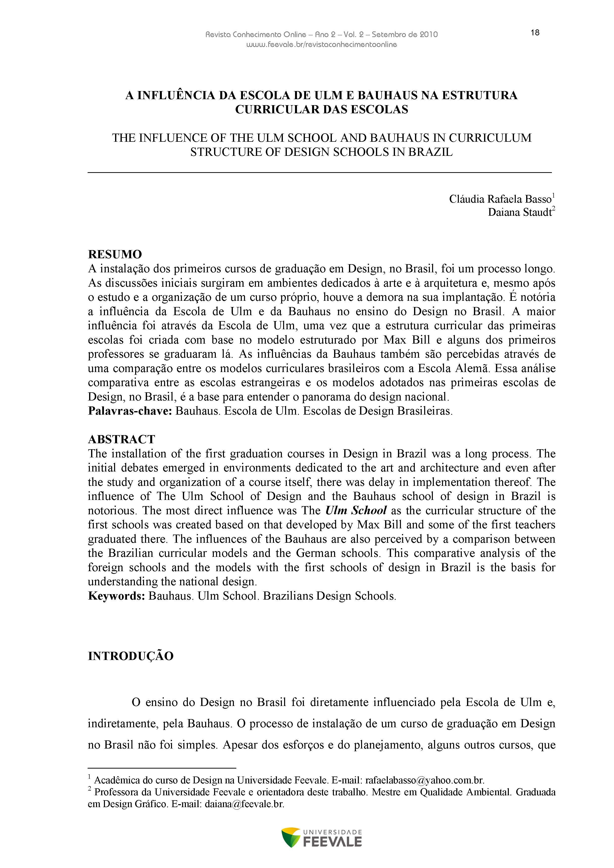 A influência da escola ULM e Bauhaus na estrutura curricular das escolas