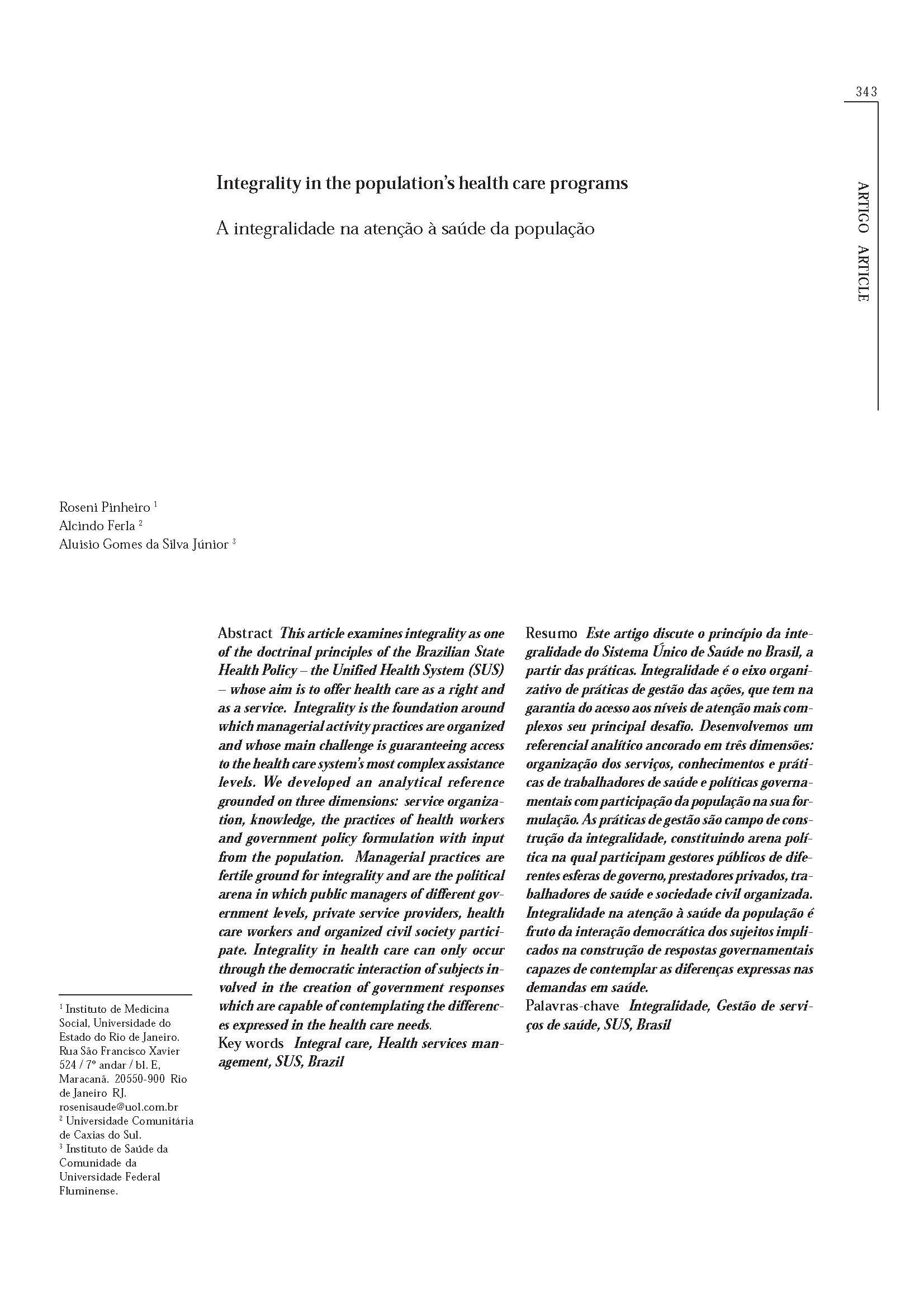 A integralidade na atenção à saúde da população